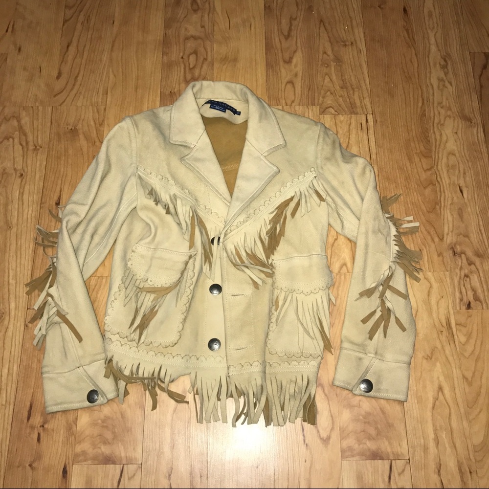 {Ralph Lauren}Camel Leather Fringe Jacket size Xs